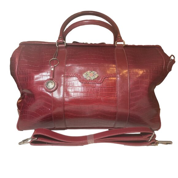BUENO Burgundy Faux Croc Weekender Travel Bag Detachable Strap OS - Picture 14 of 14
